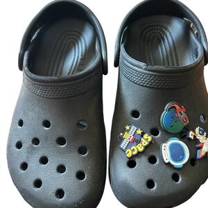 Crocs Kids Black Clogs with Space Theme size 3J